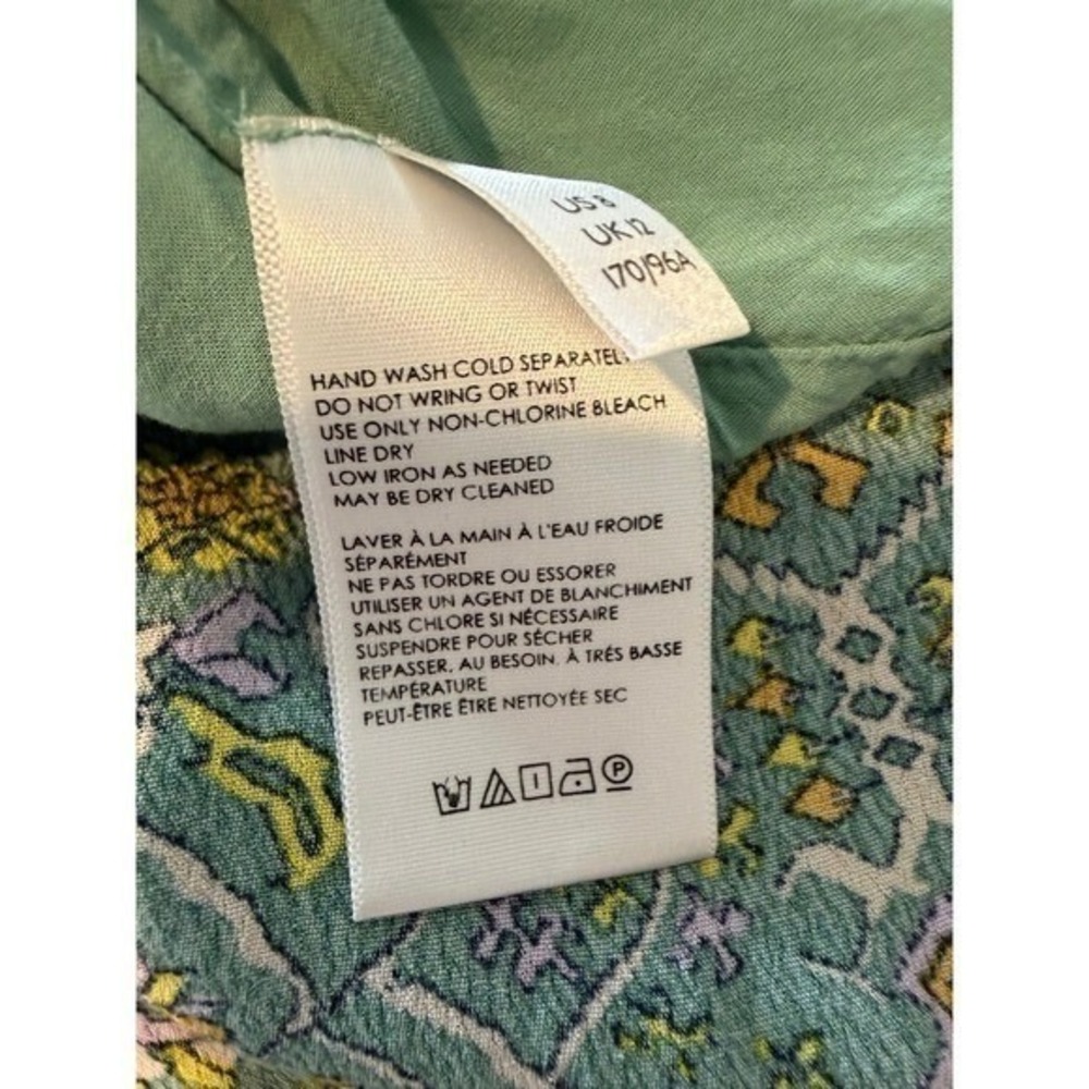 Anthropologie Women's Maeve Blossom Ruffled Mini Dress Sage Floral Draped Sz 12 - Picture 11 of 12